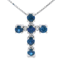 Load image into Gallery viewer, .32ct Sapphire Cross Religious Pendant 10KT White Gold
