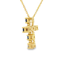 Load image into Gallery viewer, .32ct Sapphire Cross Religious Pendant 10KT Yellow Gold
