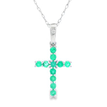 Load image into Gallery viewer, .20ct Emerald Cross Religious Pendant 14KT White Gold
