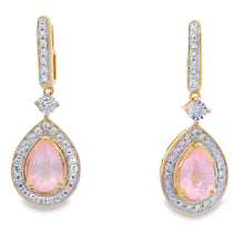 Load image into Gallery viewer, Rose Quartz Diamond Dangle Earrings 10KT Yellow Gold
