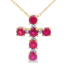 将图片加载到图库查看器，Ruby Diamond Cross Religious Pendant 10KT Yellow Gold
