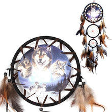 将图片加载到图库查看器，Indian Wolf Dream Catcher With Brown Feathers Dream-catcher Bead Beautiful Home Hanging Decoration Fashion Handmade Ornament Gift Wall Decor For Bedroom Festival Celebration Boho Moon Dream Catcher
