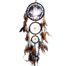 将图片加载到图库查看器，Indian Wolf Dream Catcher With Brown Feathers Dream-catcher Bead Beautiful Home Hanging Decoration Fashion Handmade Ornament Gift Wall Decor For Bedroom Festival Celebration Boho Moon Dream Catcher
