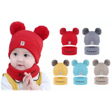 Load image into Gallery viewer, Infant Baby Winter Warm Knit Bobble Beanie Hat with Scarf Set
