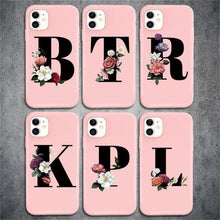 Load image into Gallery viewer, Initial Letter Silicon Phone Case For Iphone  12 Pro Max Retro Pink Flower Soft Back Cover Compatible With Iphone Case Soft Touch Cute Pink Silicone Back Cover For Iphone
