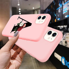 Load image into Gallery viewer, Initial Letter Silicon Phone Case For Iphone  12 Pro Max Retro Pink Flower Soft Back Cover Compatible With Iphone Case Soft Touch Cute Pink Silicone Back Cover For Iphone

