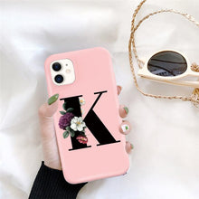 Load image into Gallery viewer, Initial Letter Silicon Phone Case For Iphone  12 Pro Max Retro Pink Flower Soft Back Cover Compatible With Iphone Case Soft Touch Cute Pink Silicone Back Cover For Iphone
