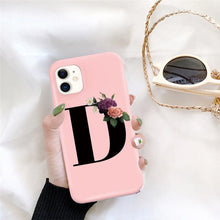 Load image into Gallery viewer, Initial Letter Silicon Phone Case For Iphone  12 Pro Max Retro Pink Flower Soft Back Cover Compatible With Iphone Case Soft Touch Cute Pink Silicone Back Cover For Iphone
