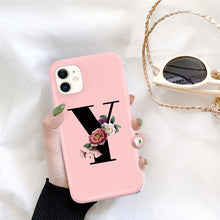 Load image into Gallery viewer, Initial Letter Silicon Phone Case For Iphone  12 Pro Max Retro Pink Flower Soft Back Cover Compatible With Iphone Case Soft Touch Cute Pink Silicone Back Cover For Iphone

