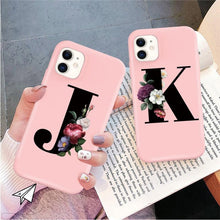 Load image into Gallery viewer, Initial Letter Silicon Phone Case For Iphone  12 Pro Max Retro Pink Flower Soft Back Cover Compatible With Iphone Case Soft Touch Cute Pink Silicone Back Cover For Iphone
