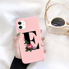 Load image into Gallery viewer, Initial Letter Silicon Phone Case For Iphone  12 Pro Max Retro Pink Flower Soft Back Cover Compatible With Iphone Case Soft Touch Cute Pink Silicone Back Cover For Iphone
