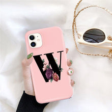 Load image into Gallery viewer, Initial Letter Silicon Phone Case For Iphone  12 Pro Max Retro Pink Flower Soft Back Cover Compatible With Iphone Case Soft Touch Cute Pink Silicone Back Cover For Iphone

