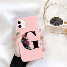 Load image into Gallery viewer, Initial Letter Silicon Phone Case For Iphone  12 Pro Max Retro Pink Flower Soft Back Cover Compatible With Iphone Case Soft Touch Cute Pink Silicone Back Cover For Iphone
