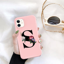 Load image into Gallery viewer, Initial Letter Silicon Phone Case For Iphone  12 Pro Max Retro Pink Flower Soft Back Cover Compatible With Iphone Case Soft Touch Cute Pink Silicone Back Cover For Iphone
