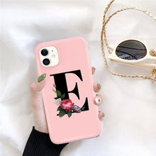 Load image into Gallery viewer, Initial Letter Silicon Phone Case For Iphone  12 Pro Max Retro Pink Flower Soft Back Cover Compatible With Iphone Case Soft Touch Cute Pink Silicone Back Cover For Iphone
