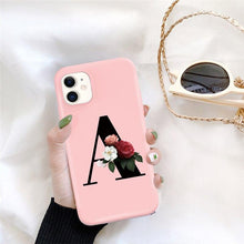 Load image into Gallery viewer, Initial Letter Silicon Phone Case For Iphone  12 Pro Max Retro Pink Flower Soft Back Cover Compatible With Iphone Case Soft Touch Cute Pink Silicone Back Cover For Iphone
