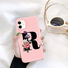 Load image into Gallery viewer, Initial Letter Silicon Phone Case For Iphone  12 Pro Max Retro Pink Flower Soft Back Cover Compatible With Iphone Case Soft Touch Cute Pink Silicone Back Cover For Iphone

