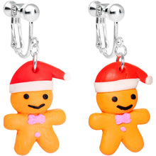 Load image into Gallery viewer, Silver Plated Holiday Gingerbread Santa Clip On Earrings

