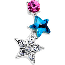 Load image into Gallery viewer, 18G 1/4 Blue Pink Gem Stars on Stars Cartilage Tragus Earring
