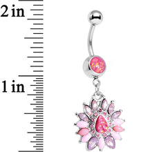 将图片加载到图库查看器，Pink Faux Opal Dewdrop Flower Dangle Belly Ring
