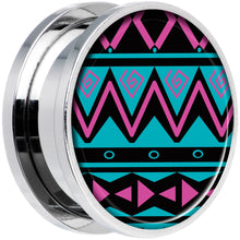 Load image into Gallery viewer, Pink Teal Tribal Print Steel Screw Fit Plug Set 20mm
