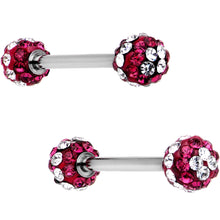 Load image into Gallery viewer, 5/8 Clear Red CZ Gem Two Tone Stripe Barbell Nipple Ring Set
