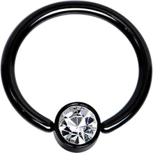 Load image into Gallery viewer, 16G 3/8 Clear Gem 4mm Disc Black IP BCR Captive Ring
