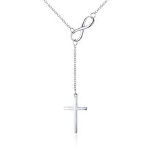 将图片加载到图库查看器，Italian Sterling Silver Infinity Cross Lariat Necklace
