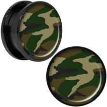 Load image into Gallery viewer, Woodland Camo Print Black Anodized Screw Fit Plug Set 20mm
