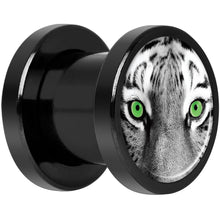 Load image into Gallery viewer, Black White Tiger Eyes Black Anodized Screw Fit Plug Set 0G
