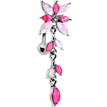 将图片加载到图库查看器，White Pink Gem Frosted Flower Trail Top Mount Dangle Belly Ring
