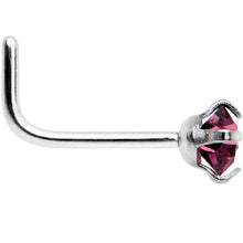 Load image into Gallery viewer, 20G 1/4 Purple 3mm CZ Gem Steel L-Shape Nose Ring
