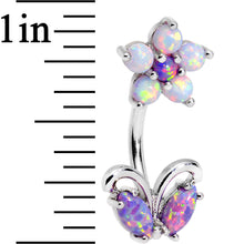 Load image into Gallery viewer, Purple White Faux Opal Flourishing Flower Double Mount Belly Ring
