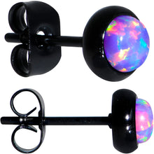 Load image into Gallery viewer, Purple Synthetic Opal Black IP 316L Surgical Steel Stud Earrings

