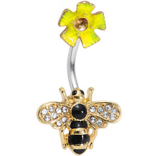 Load image into Gallery viewer, Clear Gem Pardon Me Honey Bee Yellow Flower Double Mount Belly Ring
