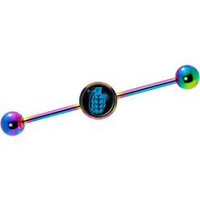 将图片加载到图库查看器，14G Blue Grenade Rainbow Industrial Barbell 37mm
