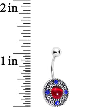 Load image into Gallery viewer, Red Blue Gem Circular Swirling Disc Belly Ring

