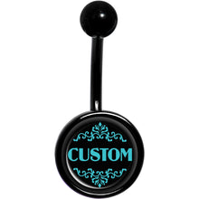 将图片加载到图库查看器，Custom Teal Personalized Name Black Belly Ring
