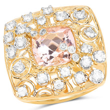 Load image into Gallery viewer, 14K Yellow Gold Plated 3.33 Carat Synthartic Morganite and White Topaz .925 Sterling Silver Ring
