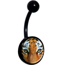 Load image into Gallery viewer, Full Color Tiger Eyes Black Belly Ring

