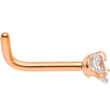 Load image into Gallery viewer, 18G 1/4 Clear Heart 3mm CZ Gem Rose Gold IP L-Shape Nose Ring
