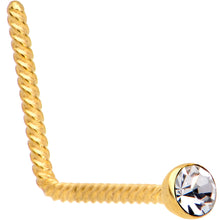 Load image into Gallery viewer, Clear 2mm Gem Inlay Gold IP So Twisted L Shaped Nose Ring
