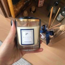 Load image into Gallery viewer, Jasmine Sandal Scented Glass Candle With Golden Metal Cover  Long-Burning Fragrant Candles in Glass Container With Metal Lid Hand-Poured Natural Soy Blend No Additives No Dye

