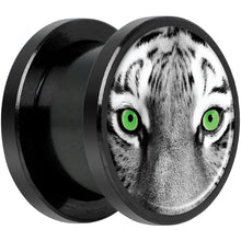Load image into Gallery viewer, Black White Tiger Eyes Black Anodized Screw Fit Plug Set 1/2
