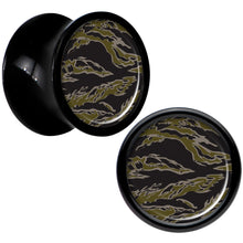 Load image into Gallery viewer, Black Acrylic Tiger Camo Print Saddle Plug Set 0G
