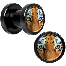 Load image into Gallery viewer, Full Color Tiger Eyes Black Anodized Screw Fit Plug Set 2G
