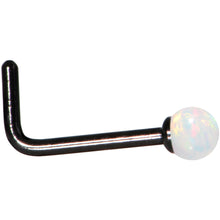 Load image into Gallery viewer, White 2.5mm Synthetic Opal Ball Black Anodized L-Shape Nose Ring
