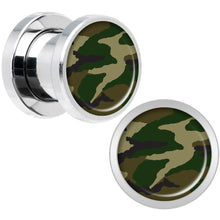 Load image into Gallery viewer, Woodland Camo Print Steel Screw Fit Plug Set 0G
