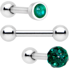 Load image into Gallery viewer, 16G 1/4 Green Faux Opal Inlay Cartilage Tragus Earring 3 Pack Set
