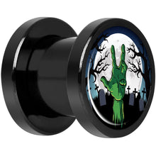 Load image into Gallery viewer, Cemetery Zombie Hand Halloween Black Anodized Plug Set 0G

